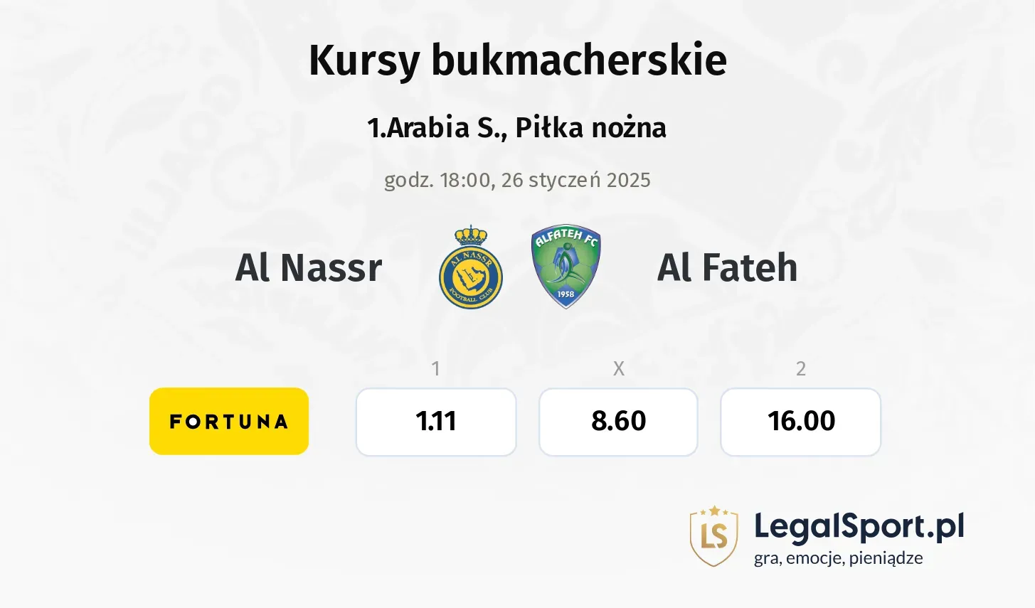Al Nassr - Al Fateh typy, kursy