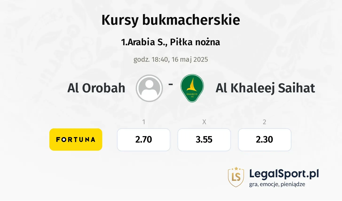 Al Orobah - Al Khaleej Saihat typy, kursy
