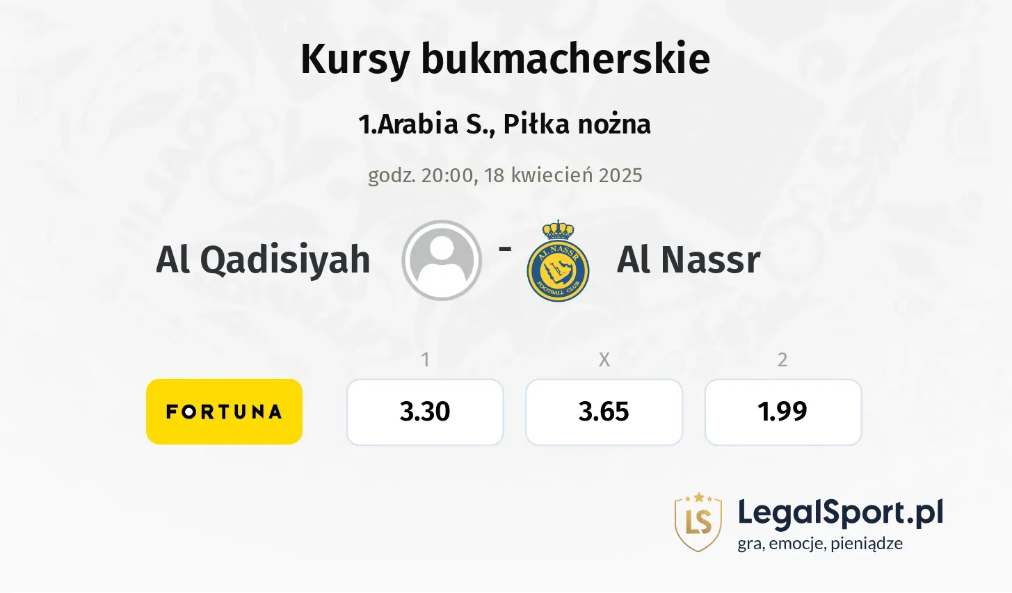 Al Qadisiyah - Al Nassr typy, kursy