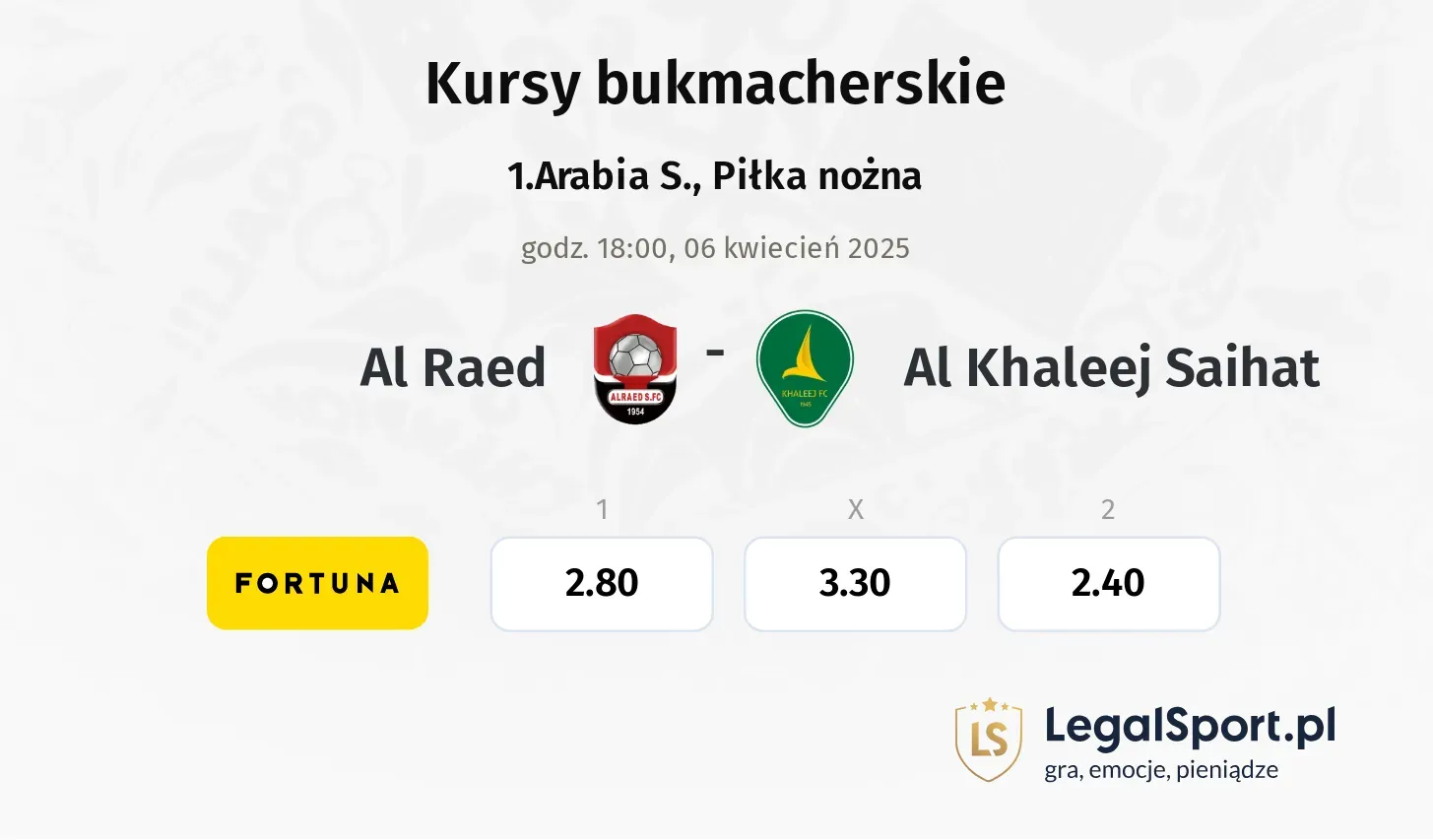 Al Raed - Al Khaleej Saihat typy, kursy