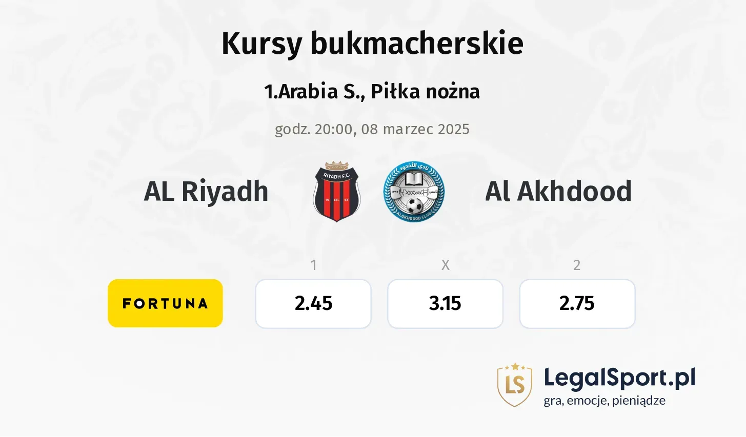 AL Riyadh - Al Akhdood typy, kursy