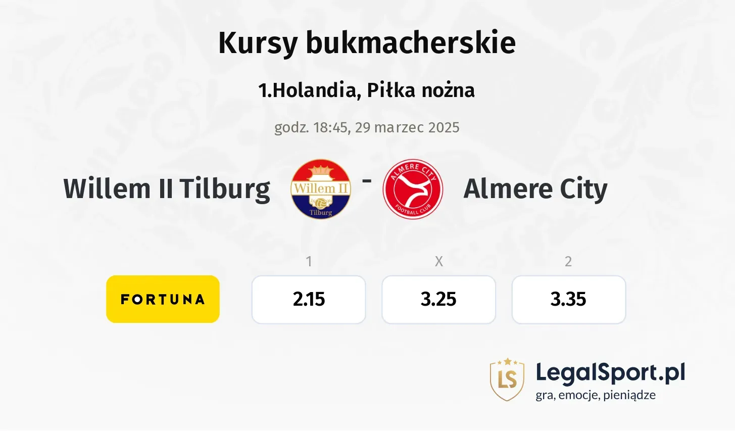 Willem II Tilburg - Almere City typy, kursy