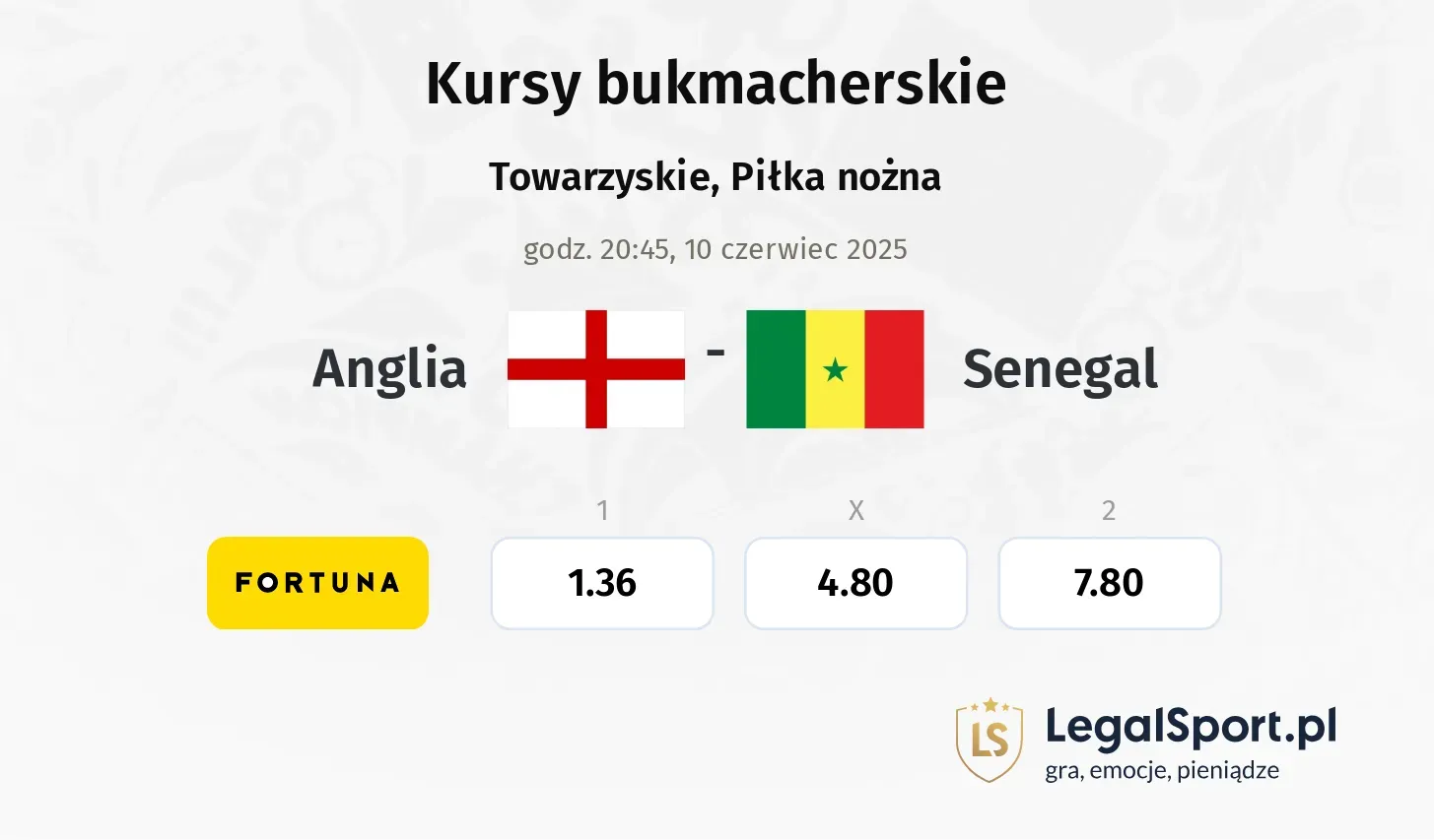 Anglia - Senegal typy, kursy