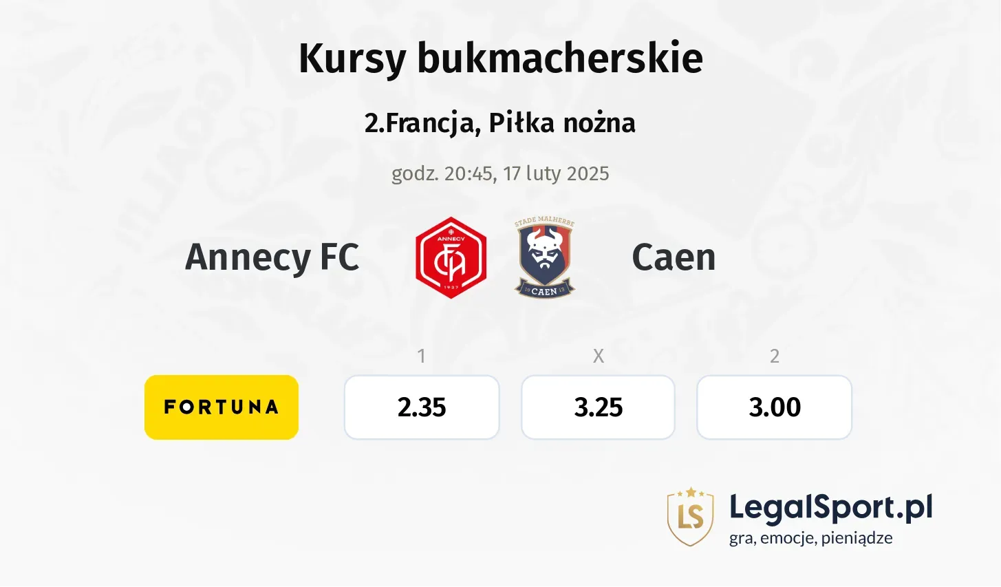 Annecy FC - Caen typy, kursy
