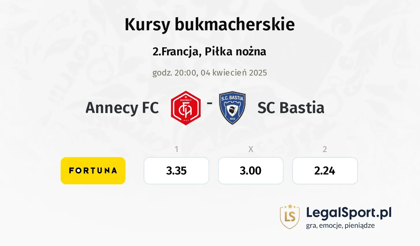 Annecy FC - SC Bastia typy, kursy
