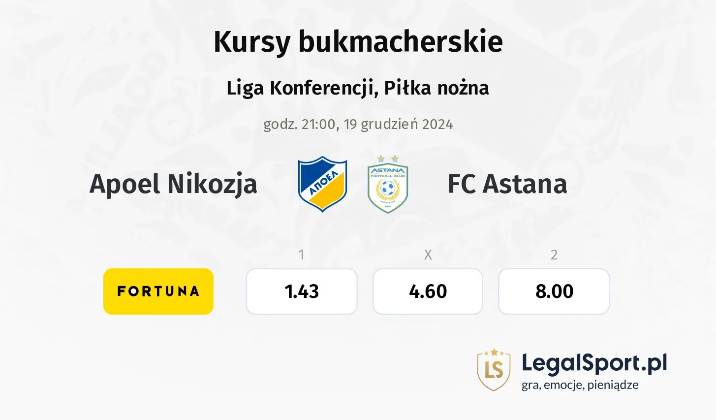Apoel Nikozja - FC Astana typy, kursy ( 01.05.2025)