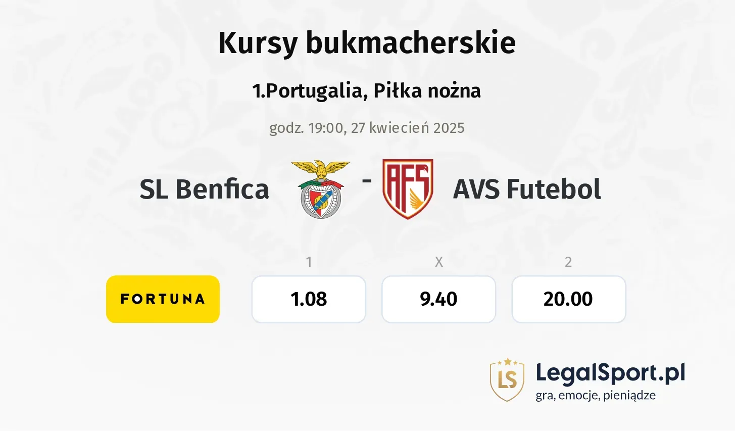 SL Benfica - AVS Futebol typy, kursy