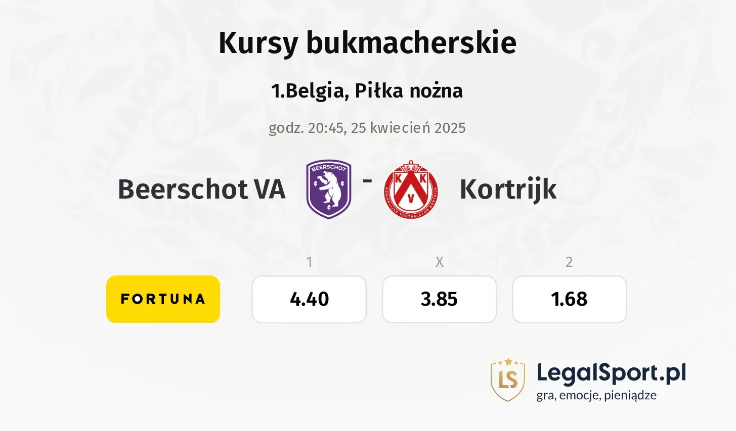 Beerschot VA - Kortrijk typy, kursy