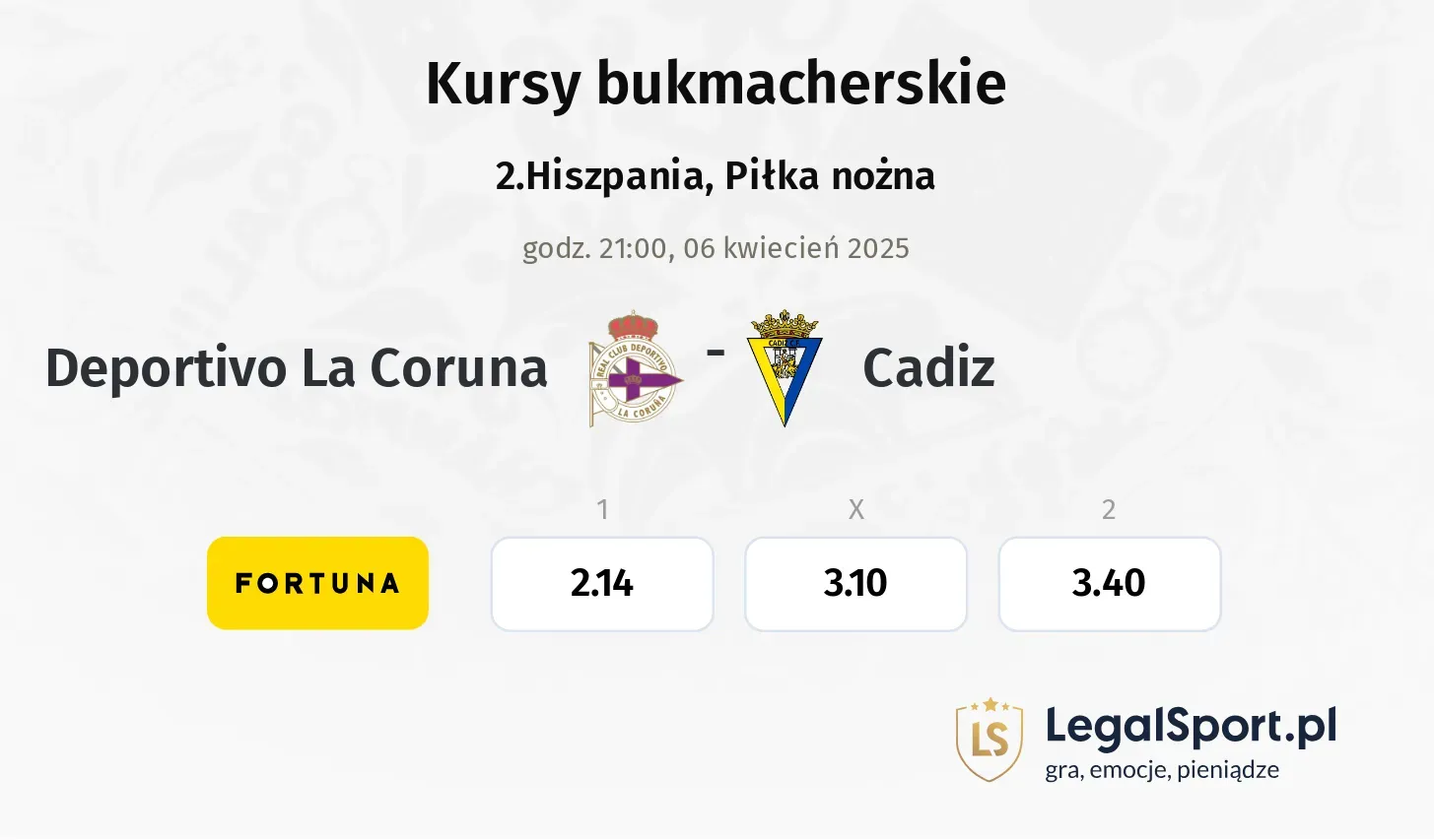 Deportivo La Coruna - Cadiz typy, kursy