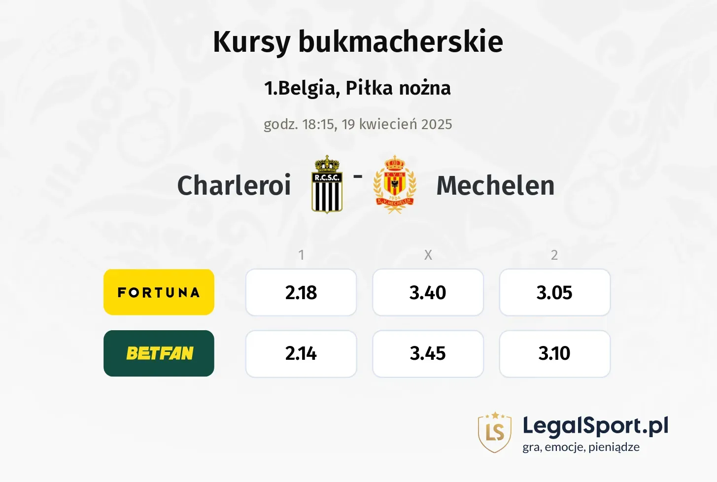 Charleroi - Mechelen typy, kursy