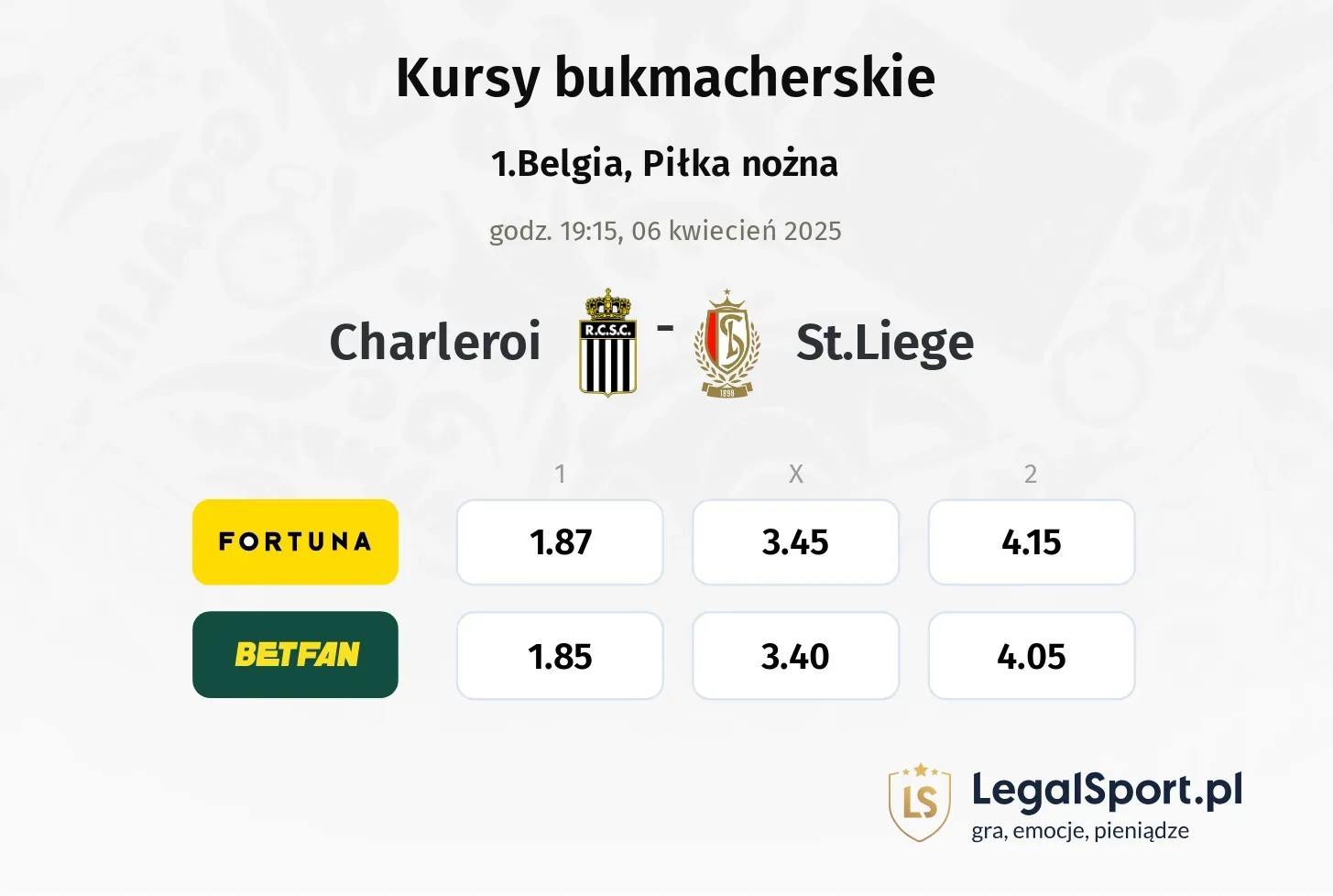 Charleroi - St.Liege typy, kursy