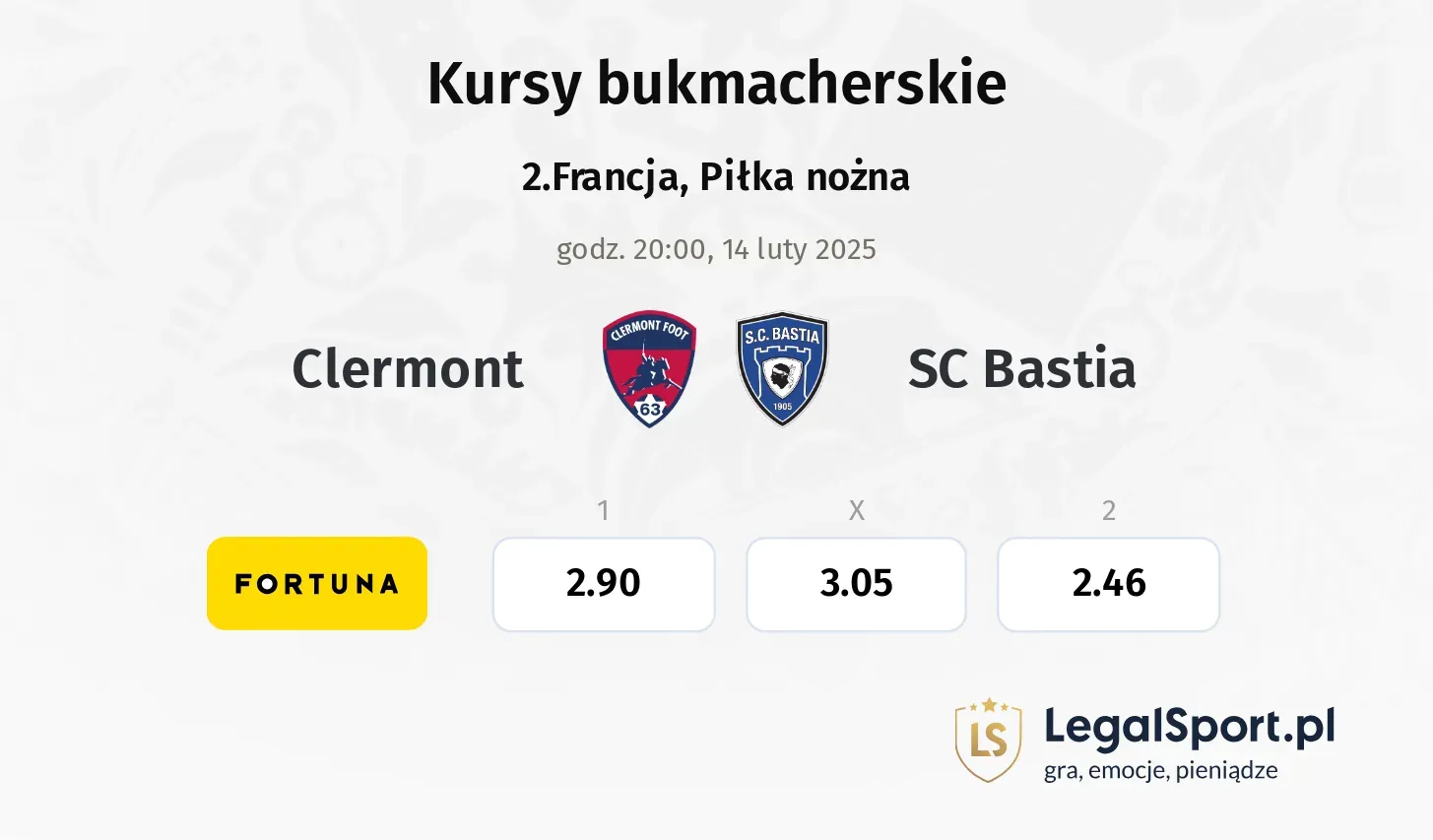 Clermont - SC Bastia typy, kursy