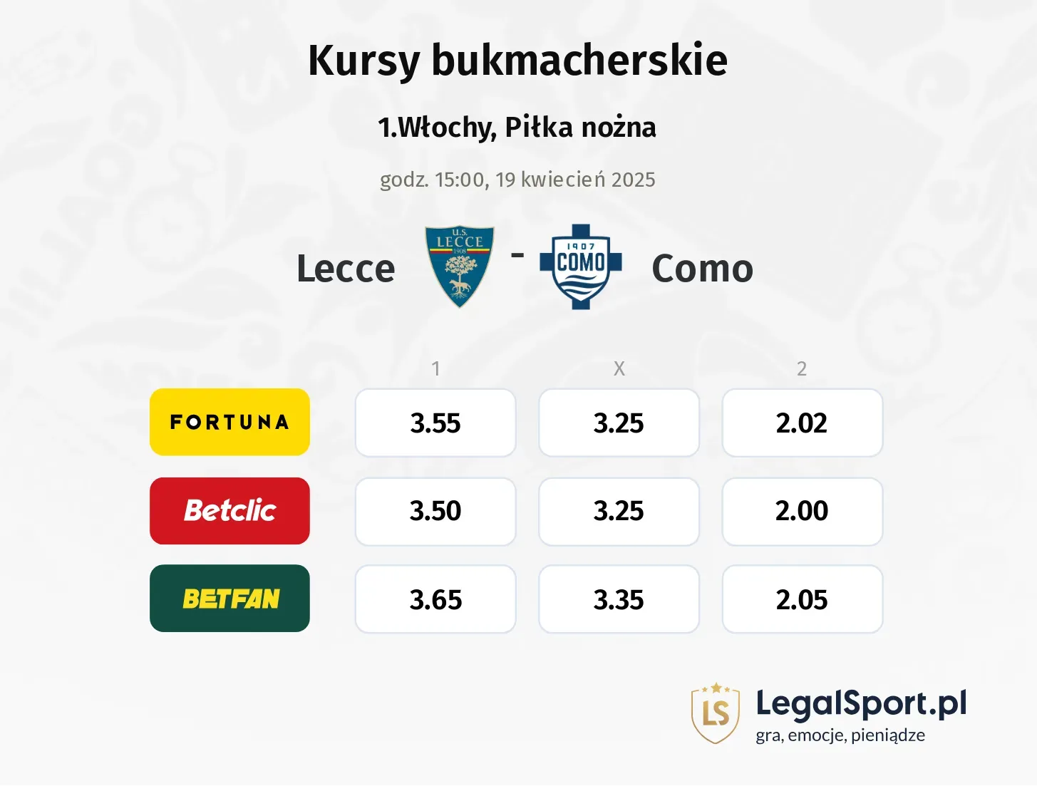 Lecce - Como typy, kursy