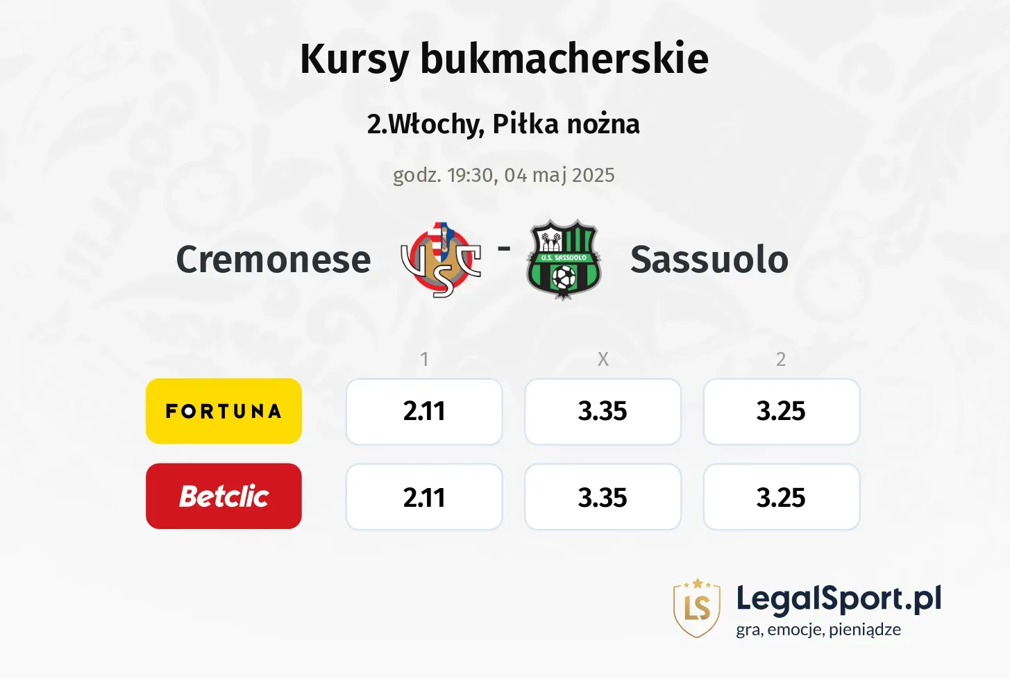 Cremonese - Sassuolo promocje bonusy na mecz