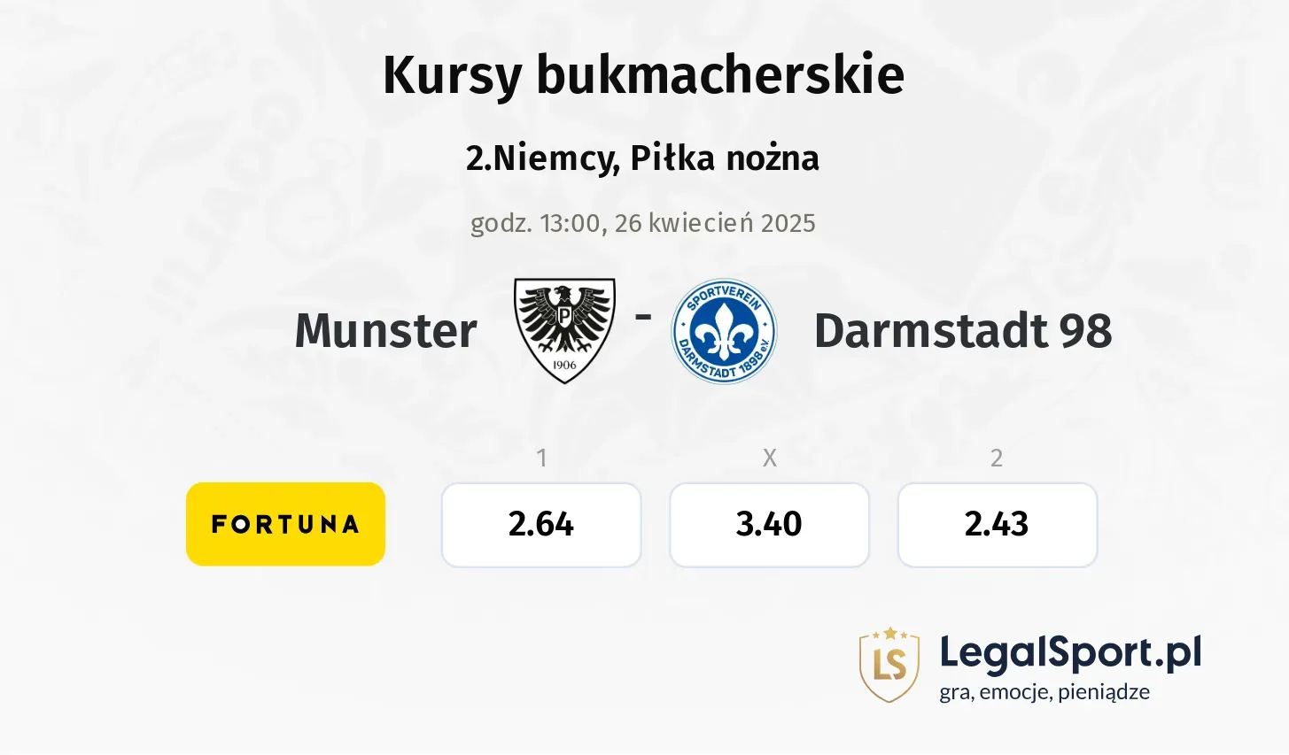 Munster - Darmstadt 98 typy, kursy