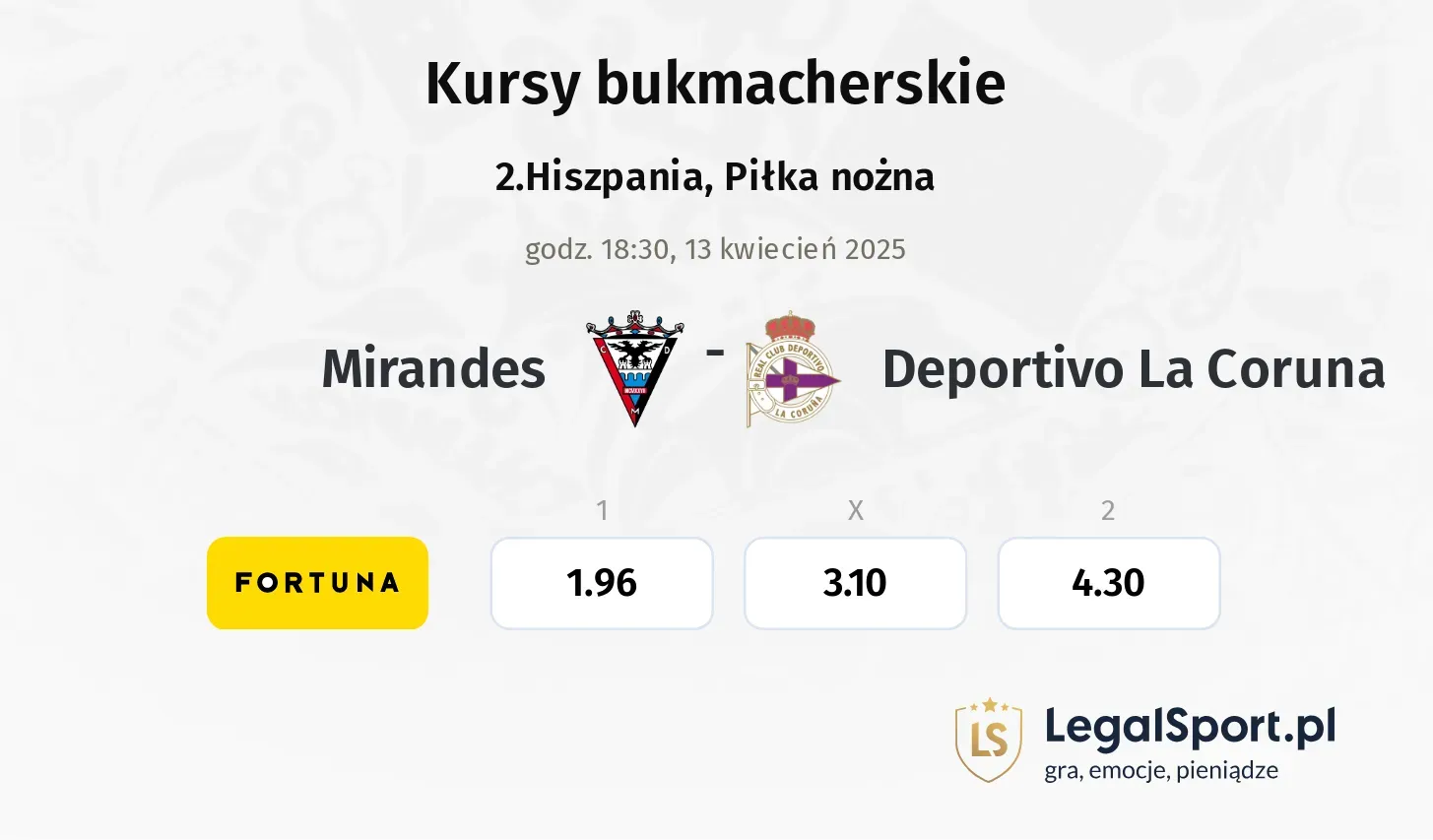 Mirandes - Deportivo La Coruna typy, kursy