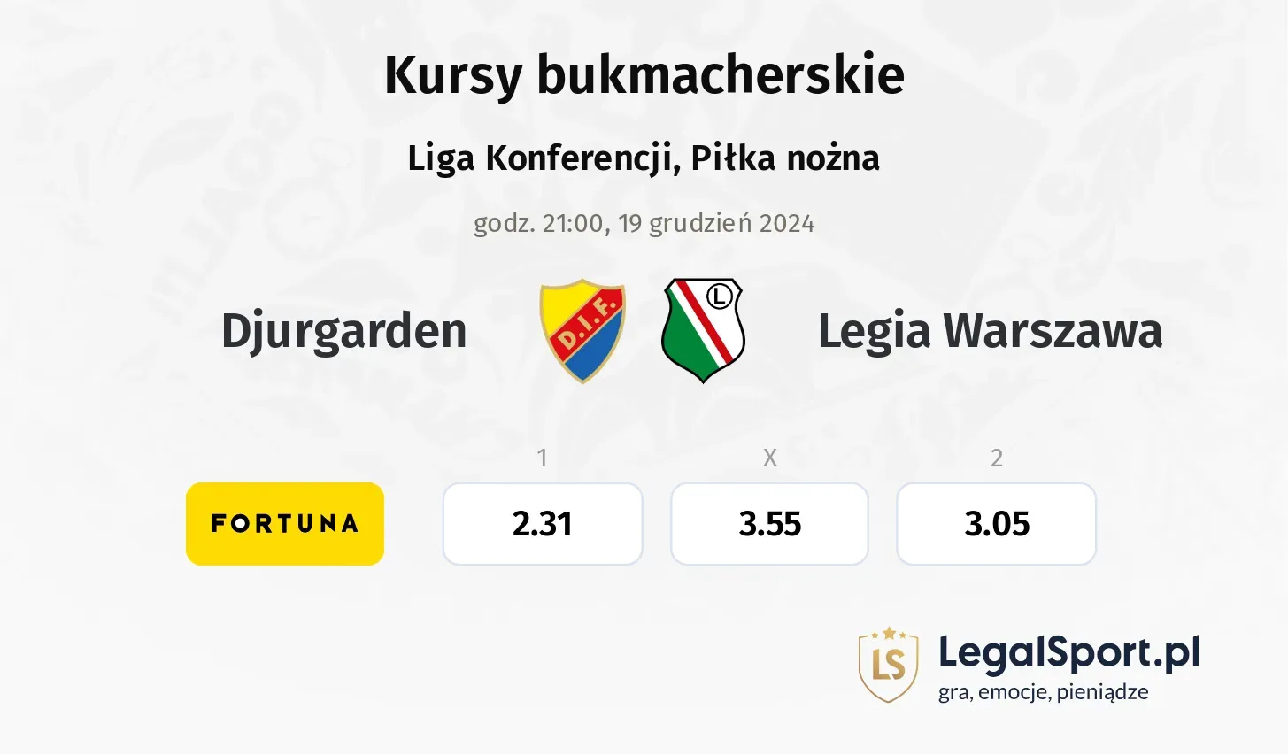 Djurgarden - Legia Warszawa typy, kursy ( 30.04.2025)
