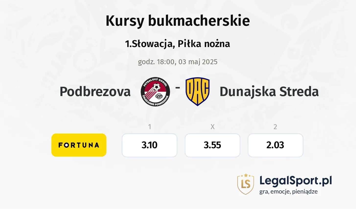 Podbrezova - Dunajska Streda  typy, kursy