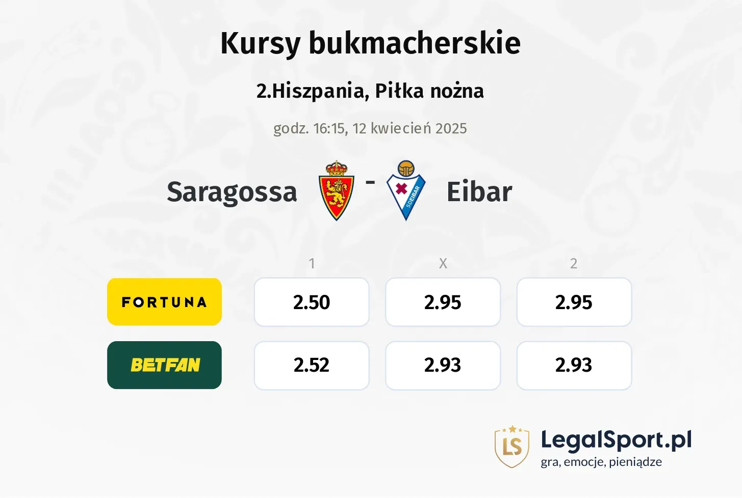 Saragossa - Eibar typy, kursy