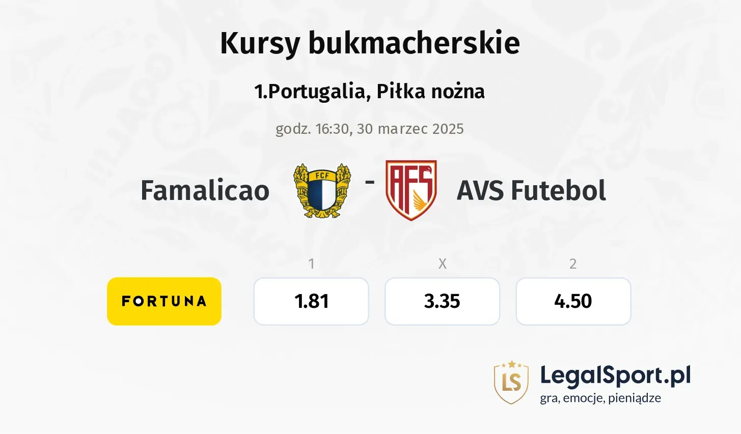 Famalicao - AVS Futebol typy, kursy