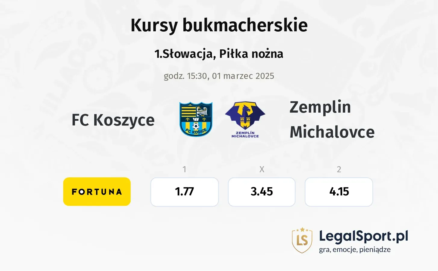 FC Koszyce - Zemplin Michalovce typy, kursy