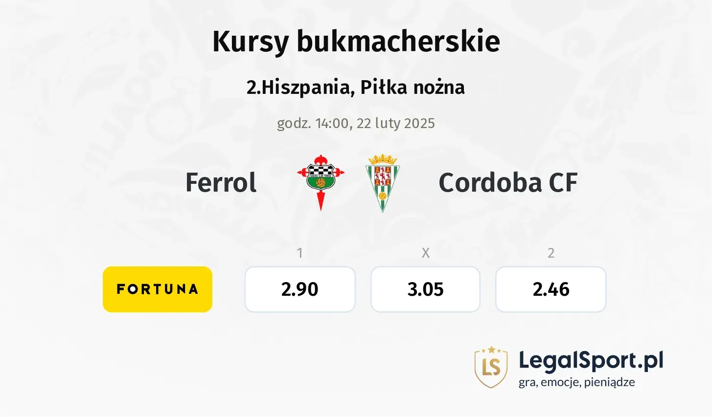 Ferrol - Cordoba CF typy, kursy