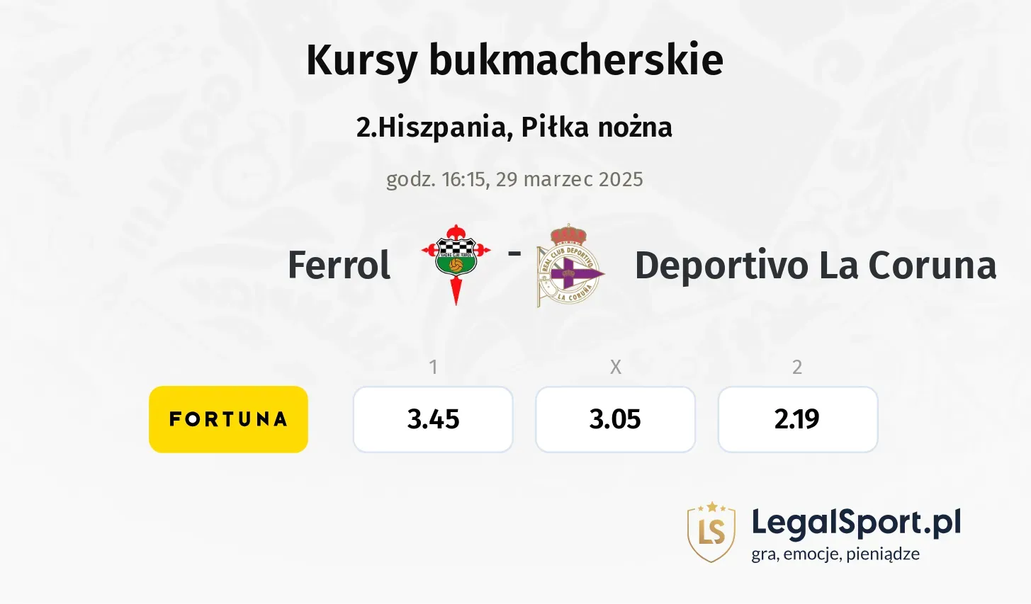 Ferrol - Deportivo La Coruna typy, kursy