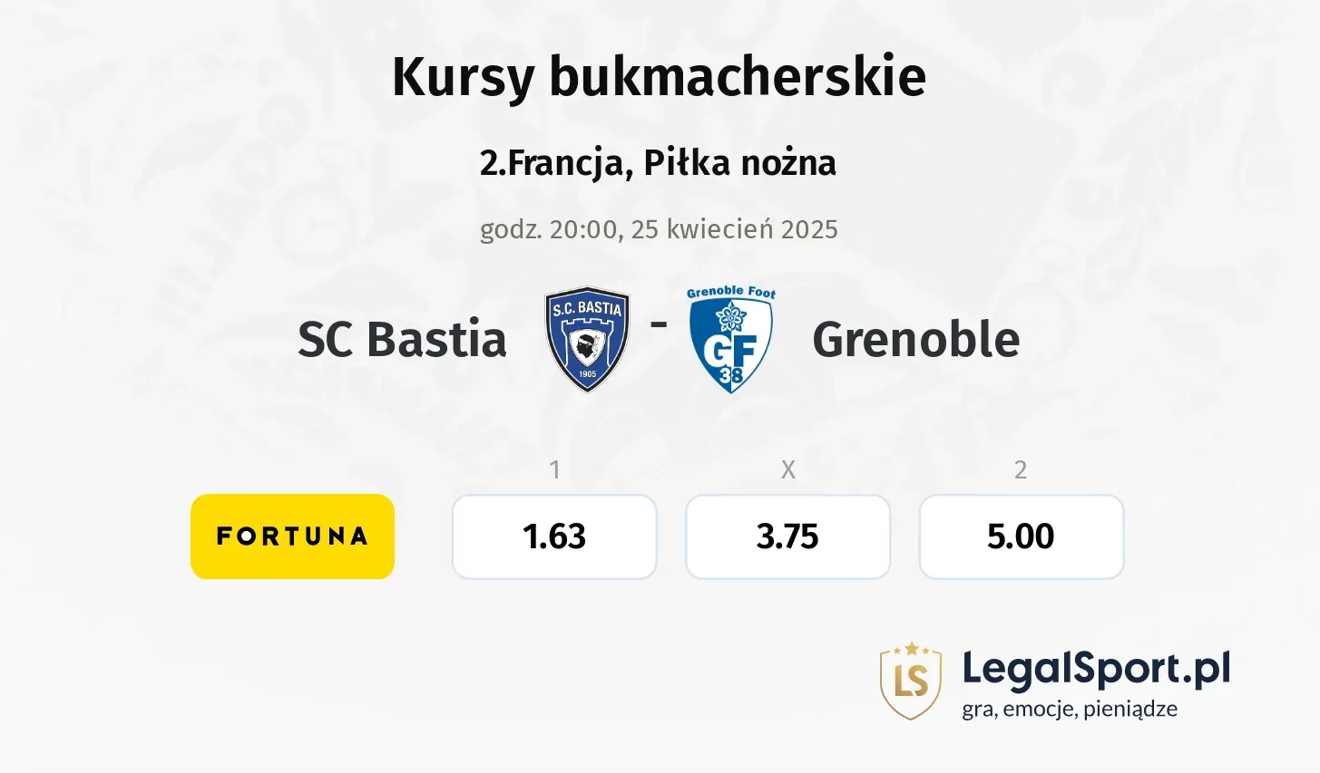 SC Bastia - Grenoble typy, kursy