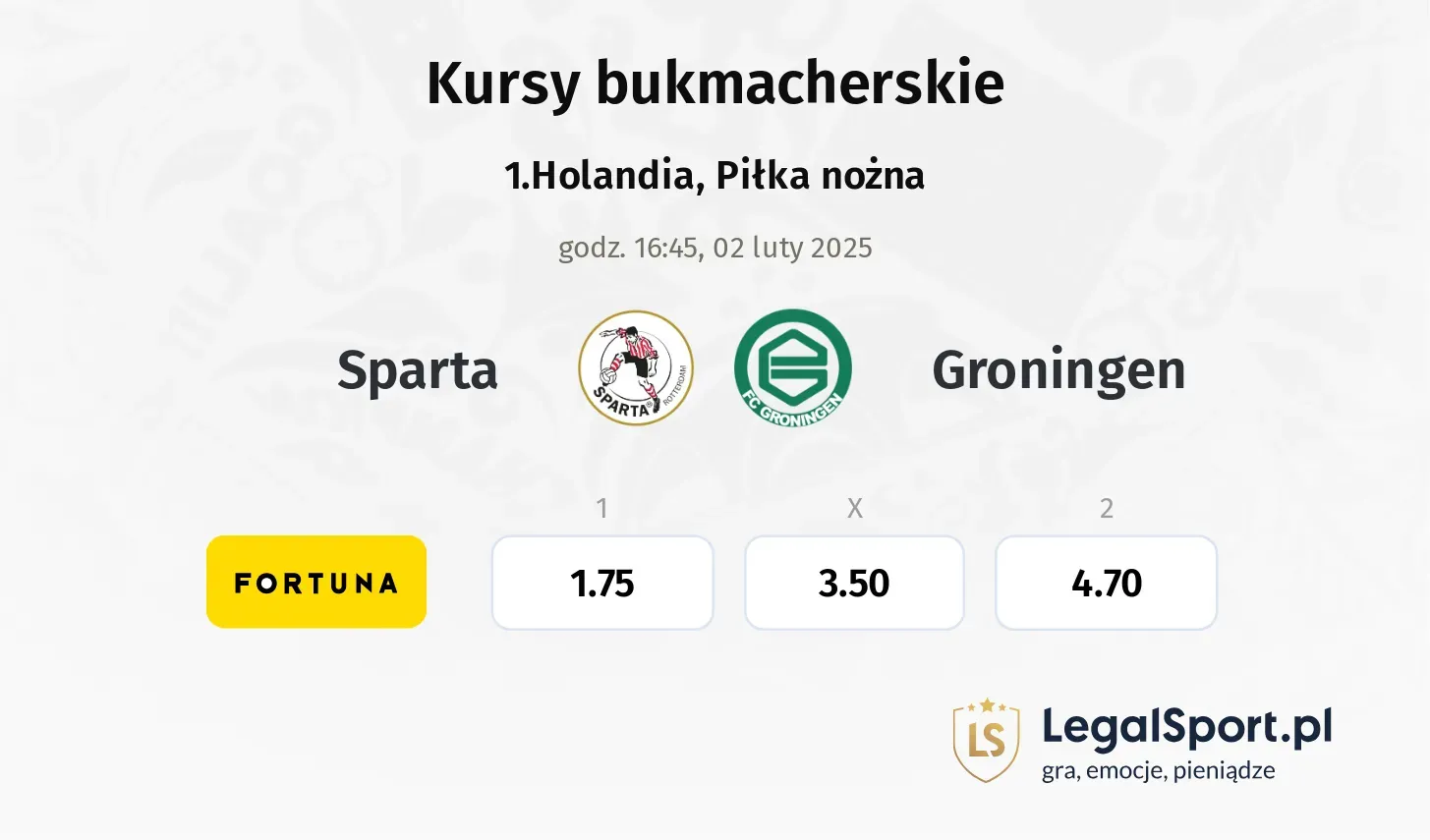 Sparta - Groningen typy, kursy