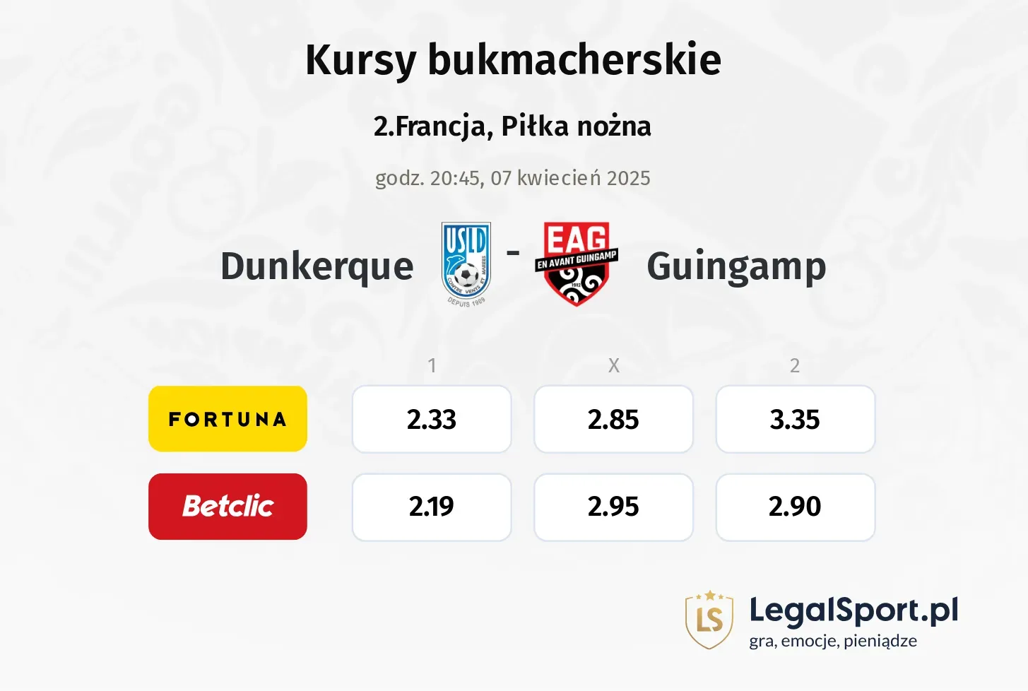 Dunkerque - Guingamp typy, kursy