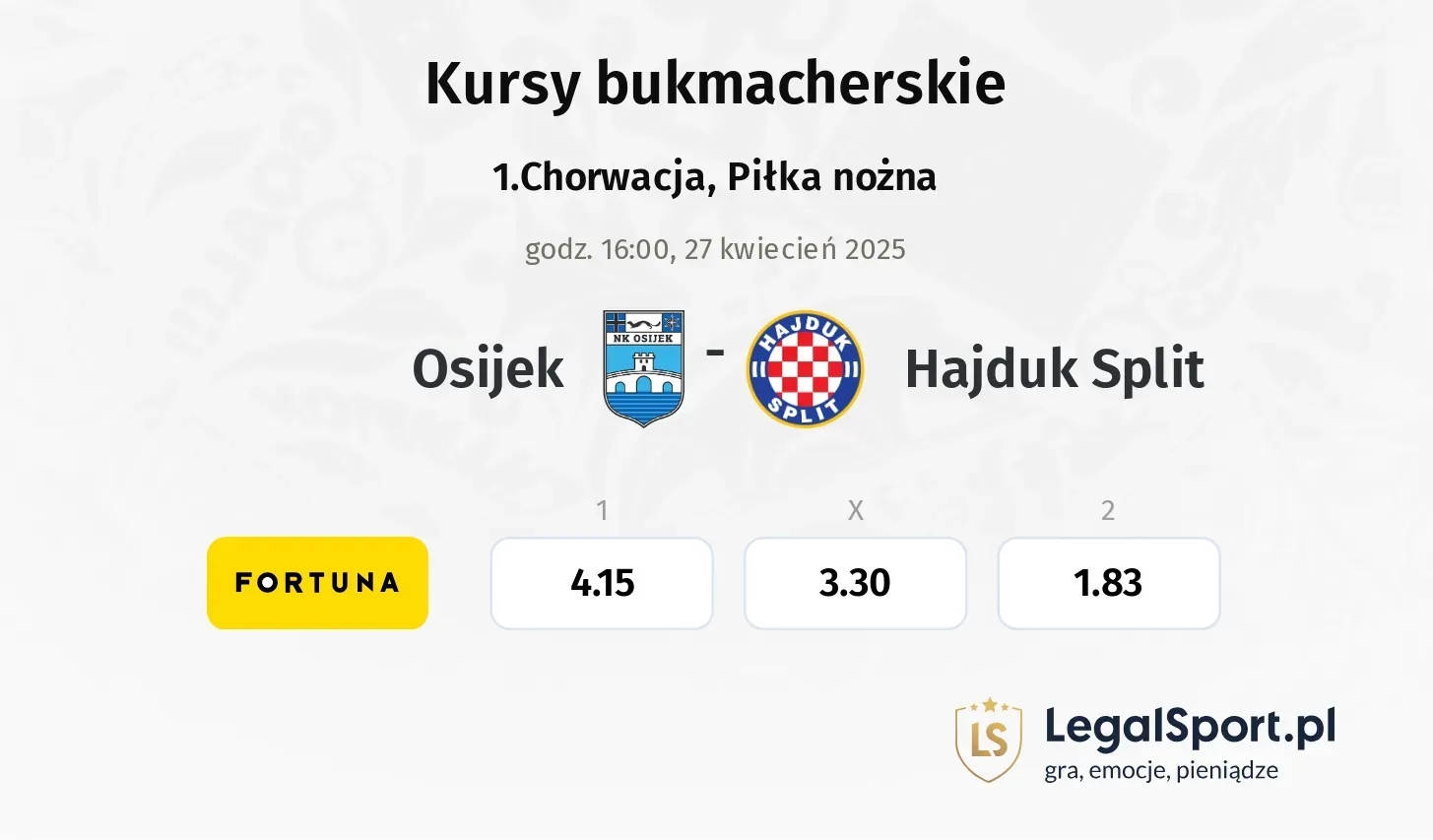 Osijek - Hajduk Split typy, kursy