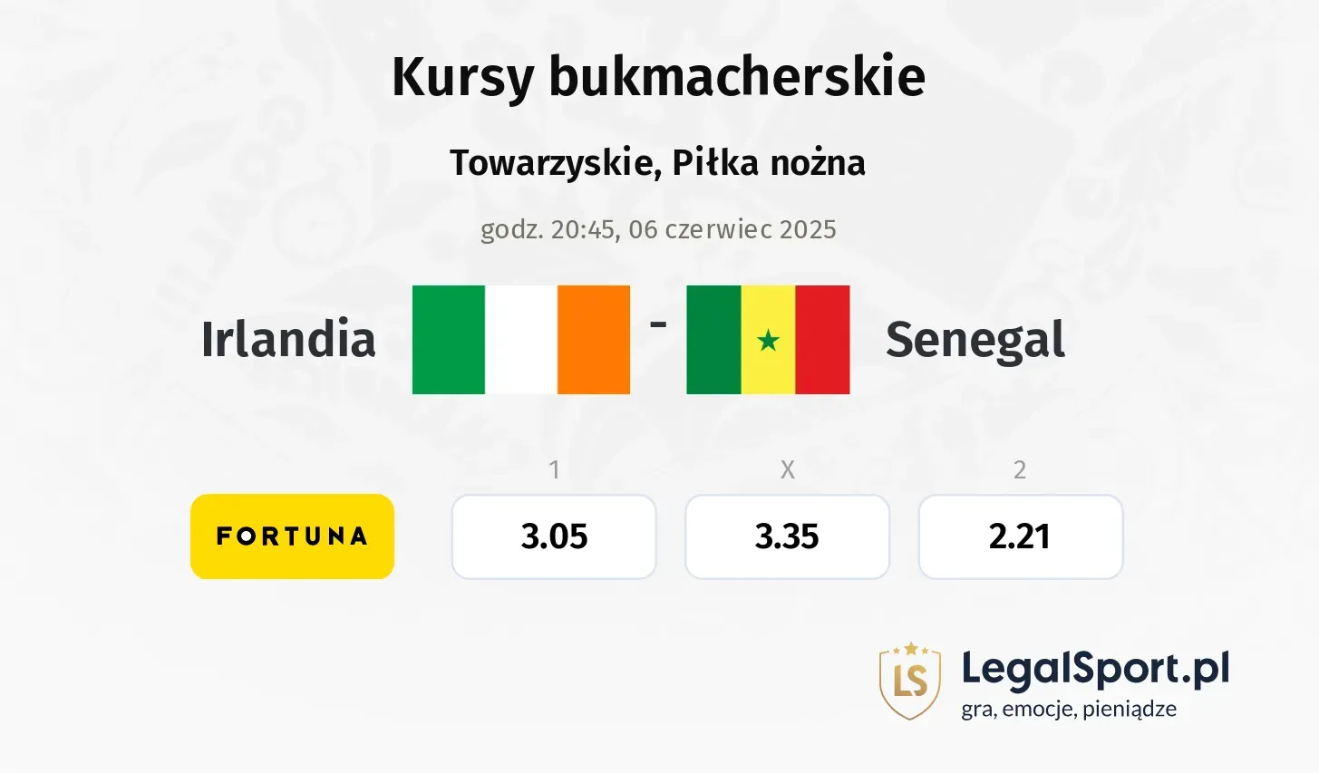 Irlandia - Senegal typy, kursy