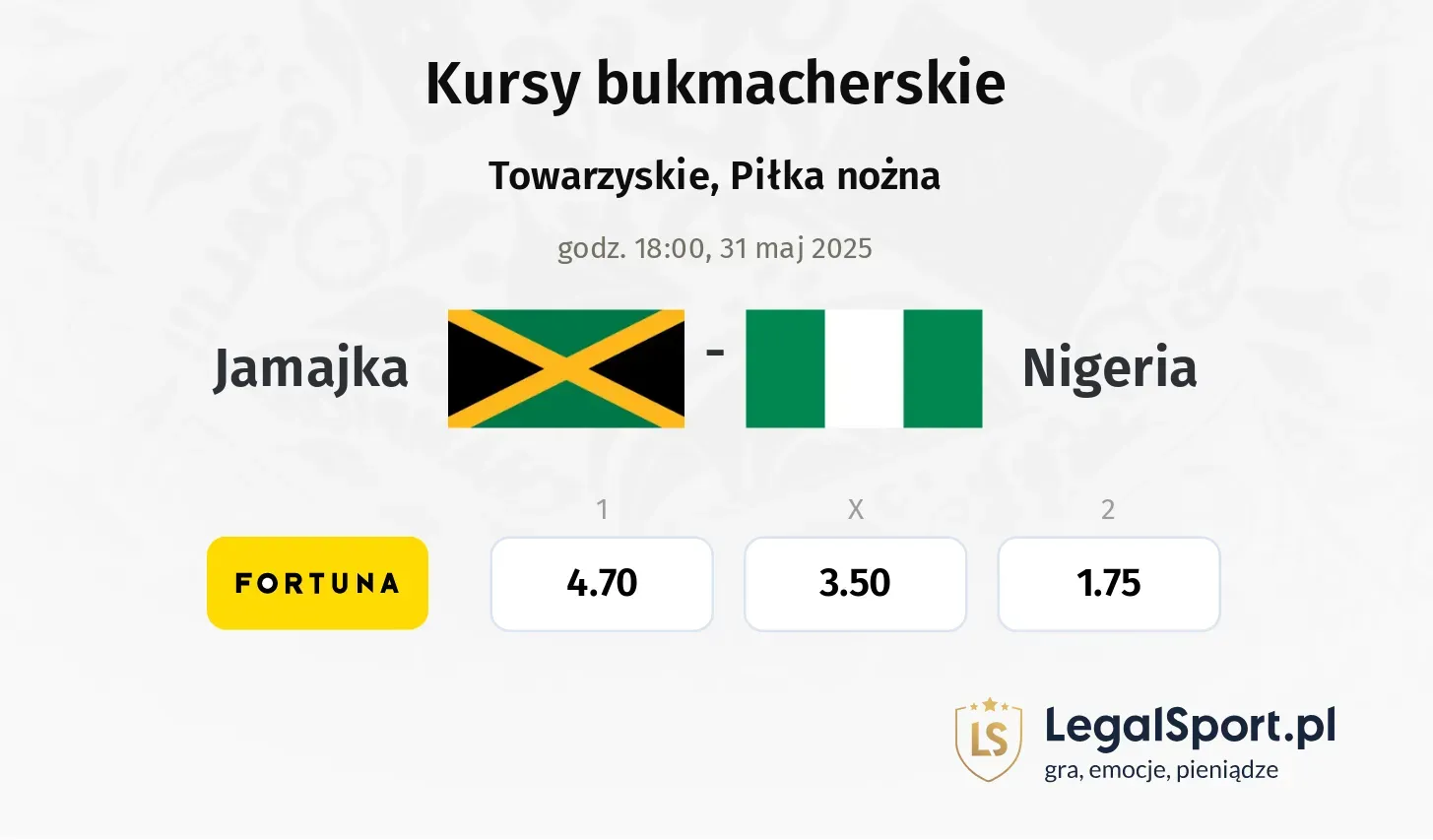 Jamajka - Nigeria typy, kursy