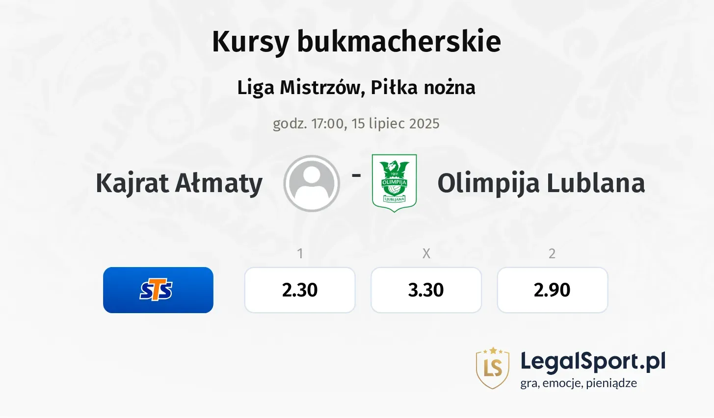 Kajrat Ałmaty - Olimpija Lublana typy, kursy