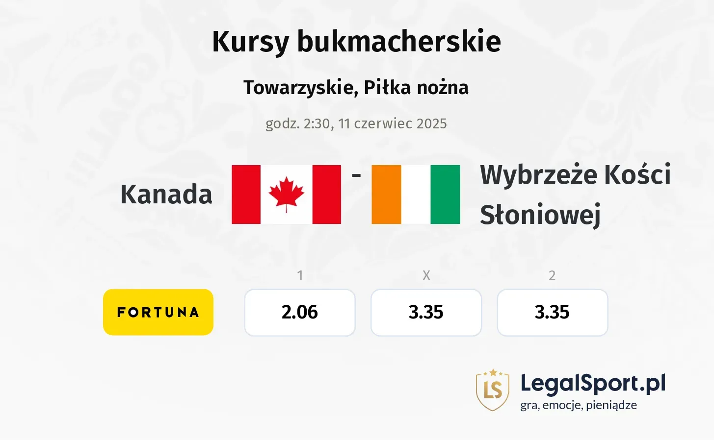 Kanada - Wybrzeże Kości Słoniowej promocje bonusy na mecz