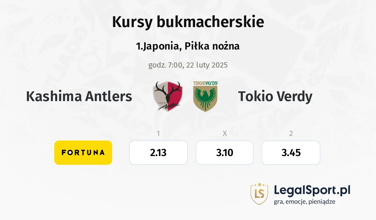 Kashima Antlers - Tokio Verdy typy, kursy