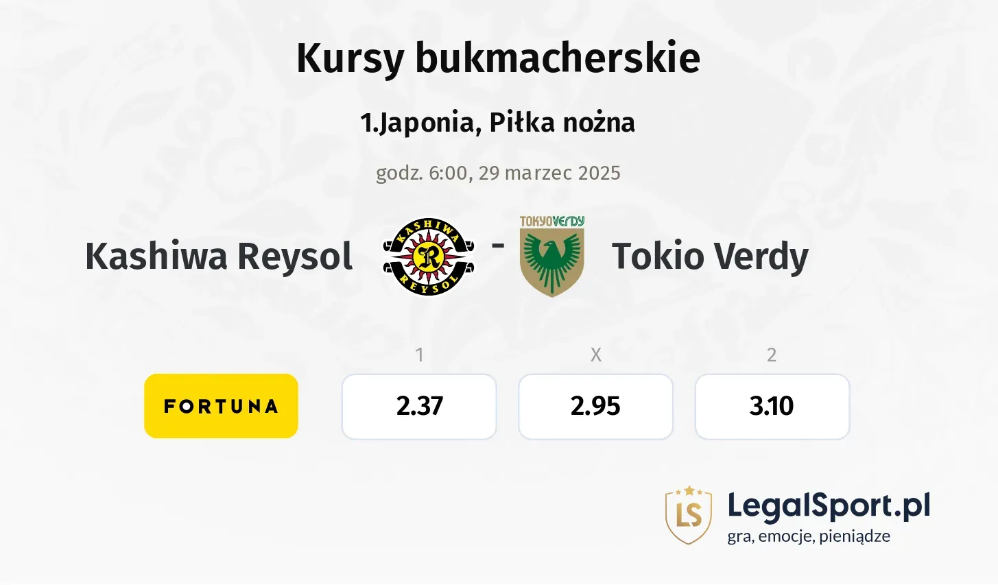 Kashiwa Reysol - Tokio Verdy typy, kursy