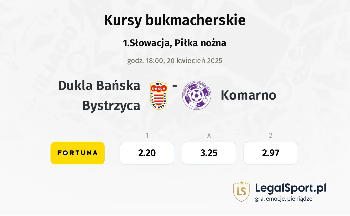 Dukla Bańska Bystrzyca - Komarno typy, kursy