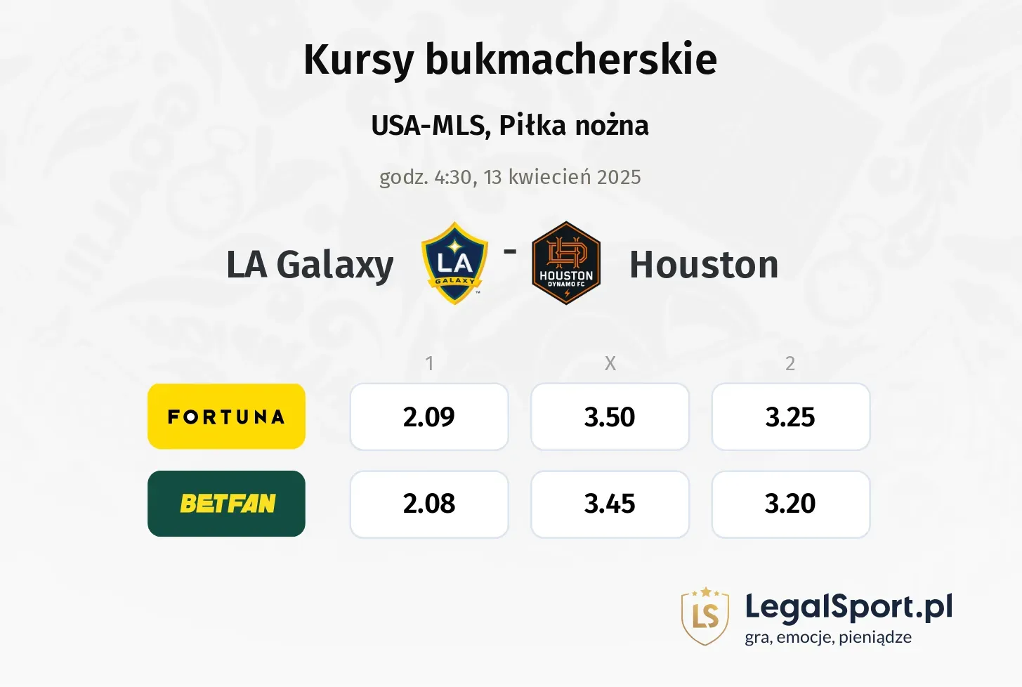 LA Galaxy - Houston typy, kursy