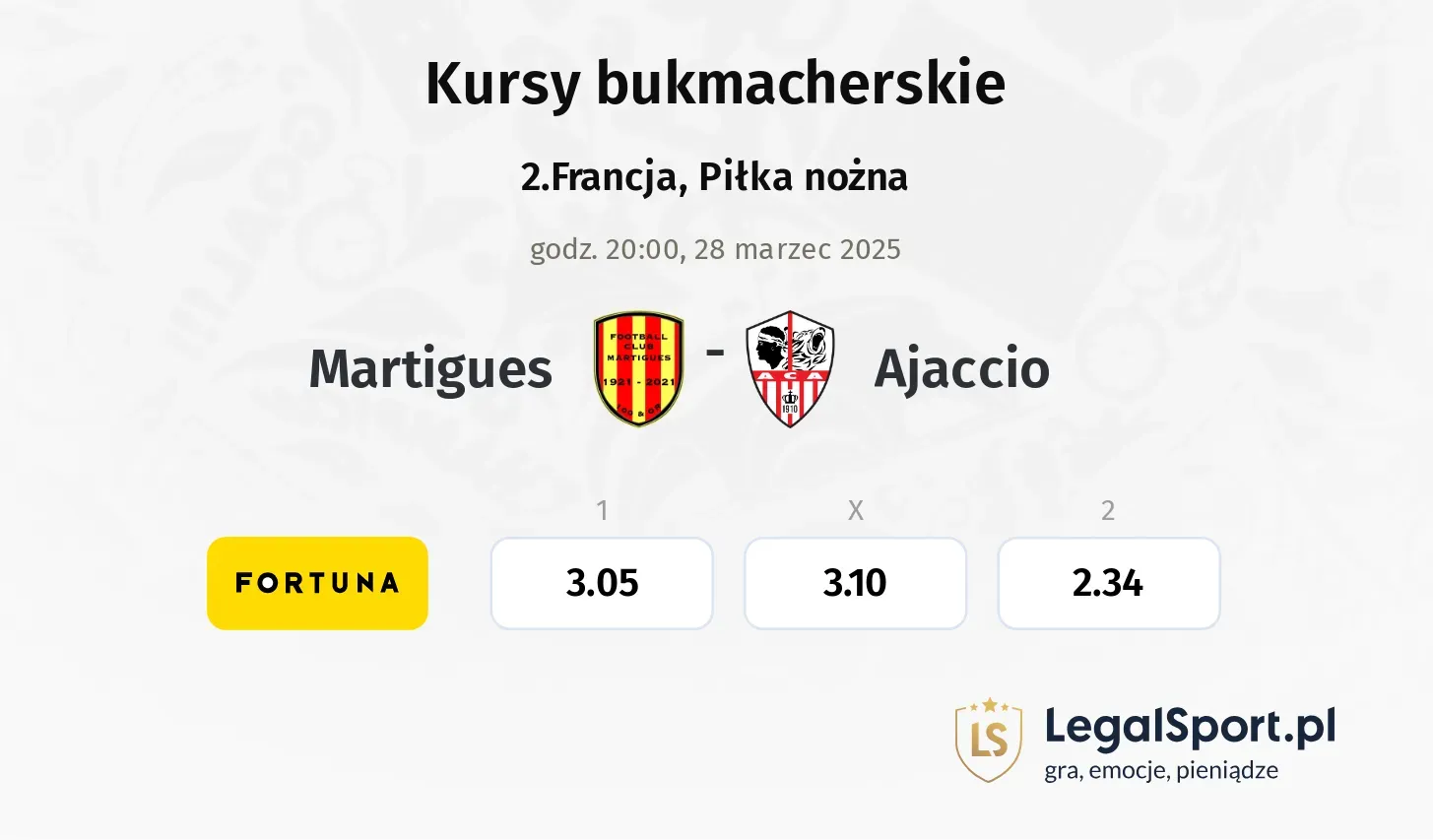 Martigues - Ajaccio typy, kursy