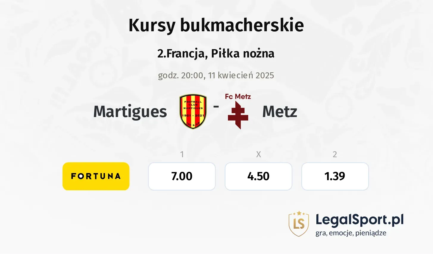 Martigues - Metz typy, kursy