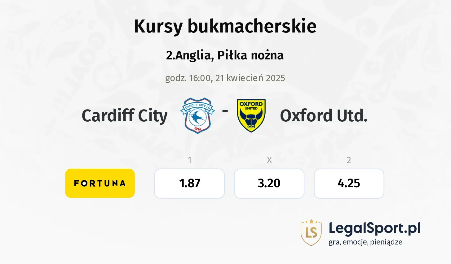 Cardiff City - Oxford Utd. typy, kursy