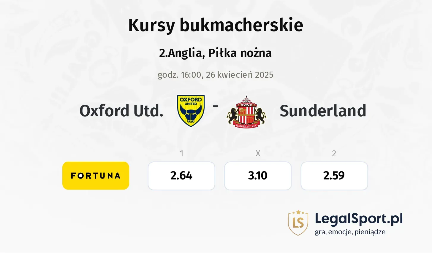 Oxford Utd. - Sunderland typy, kursy