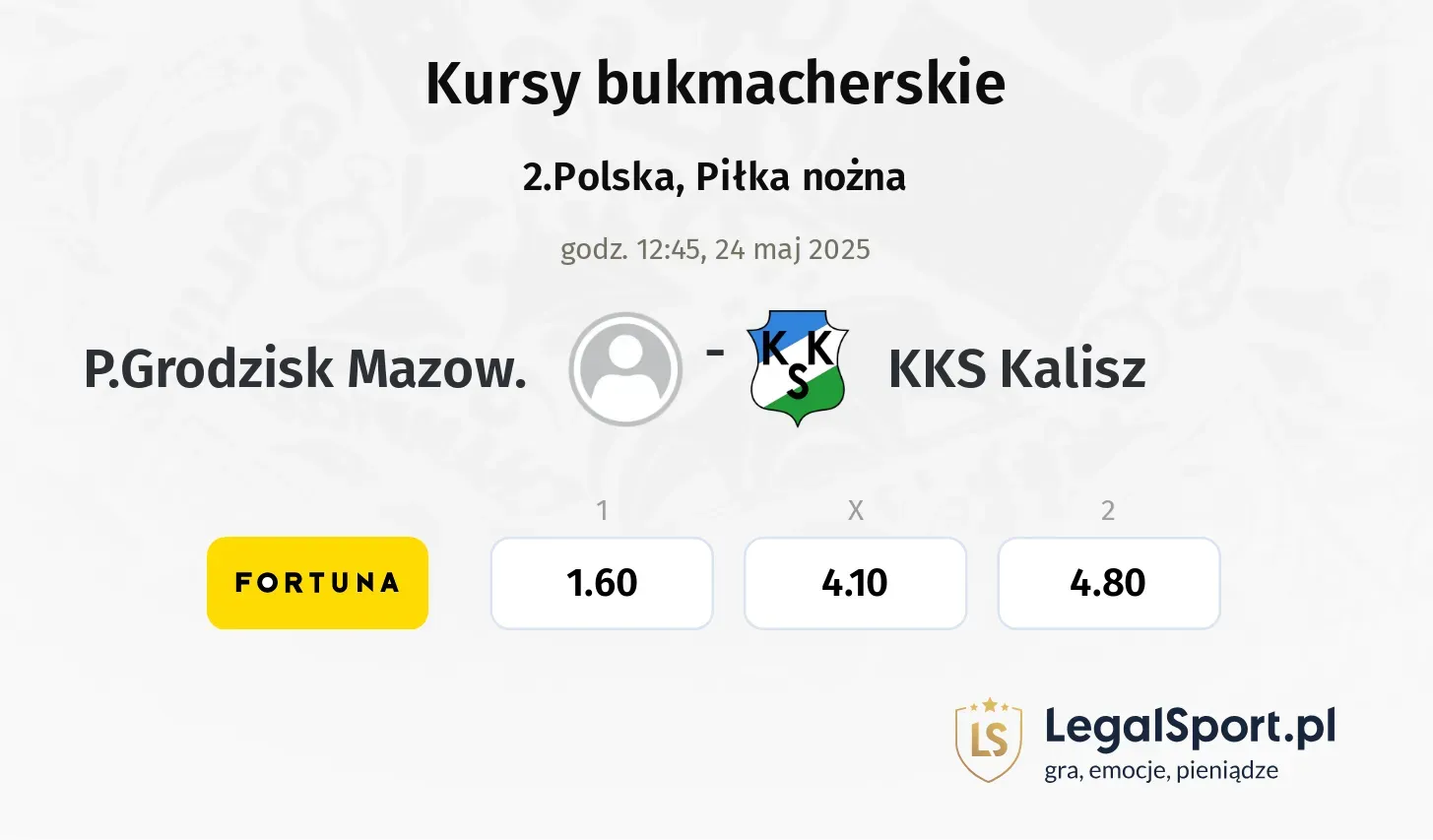 P.Grodzisk Mazow. - KKS Kalisz promocje bonusy na mecz