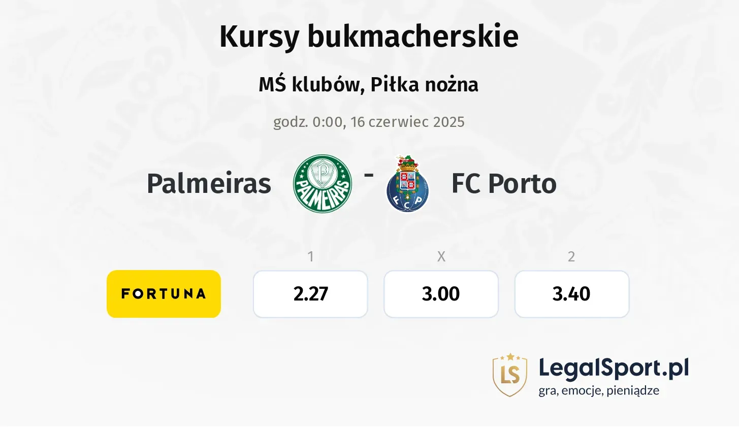 Palmeiras - FC Porto typy, kursy