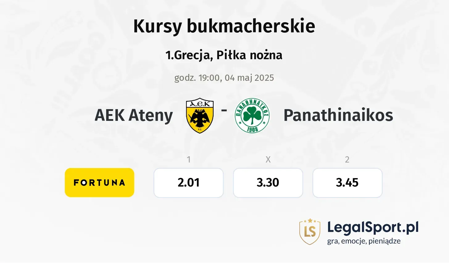 Panathinaikos - AEK Ateny typy, kursy