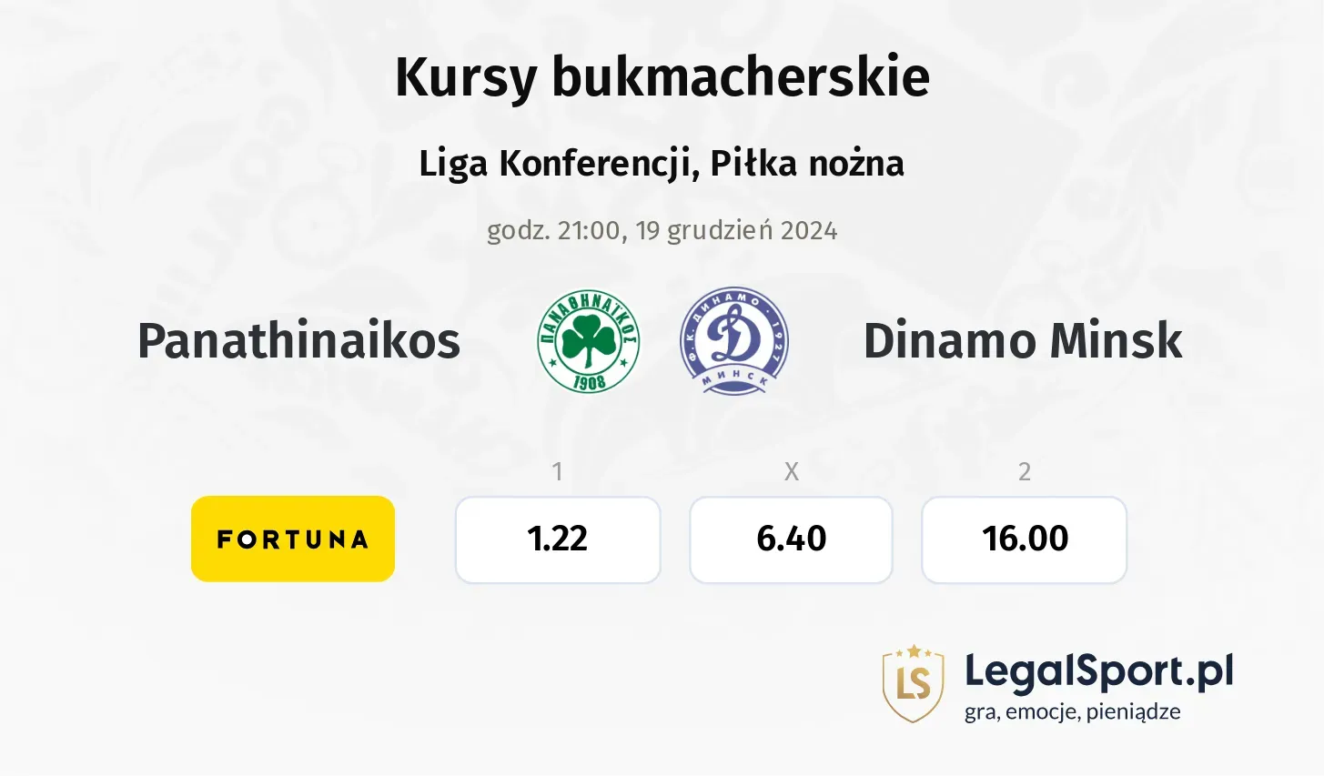 Panathinaikos - Dinamo Minsk typy, kursy ( 01.05.2025)