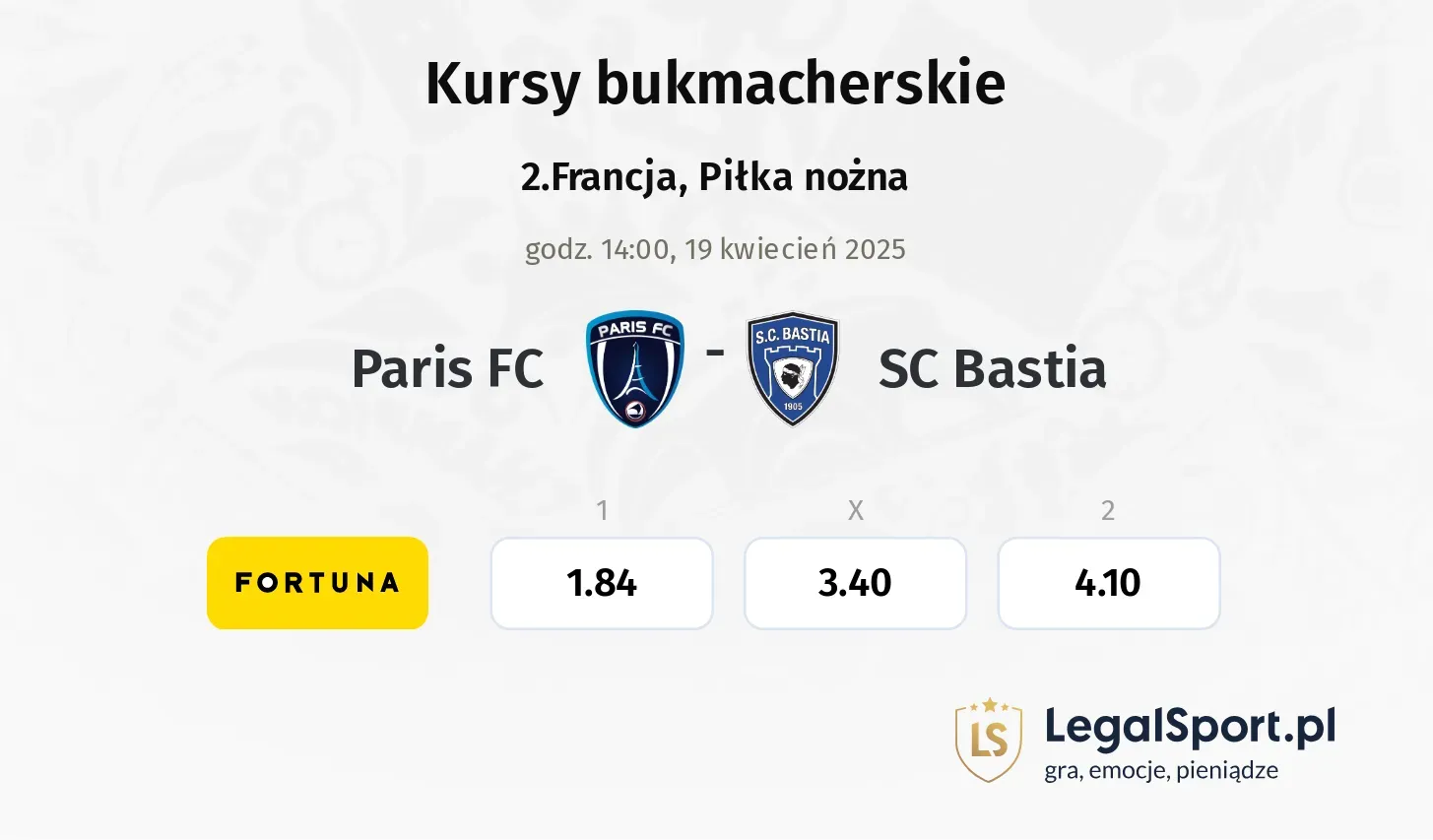 Paris FC - SC Bastia typy, kursy