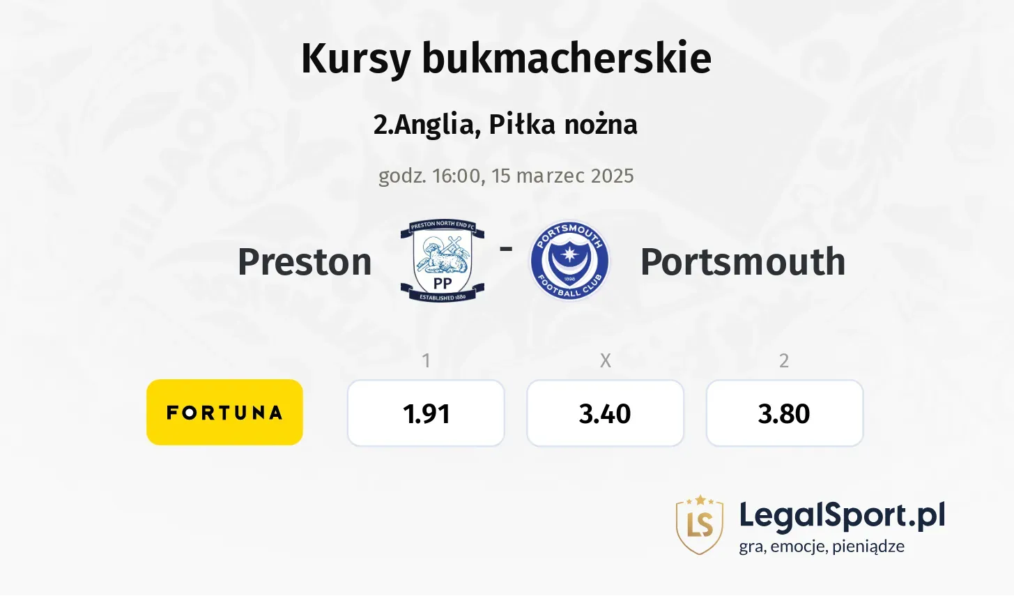 Preston - Portsmouth typy, kursy
