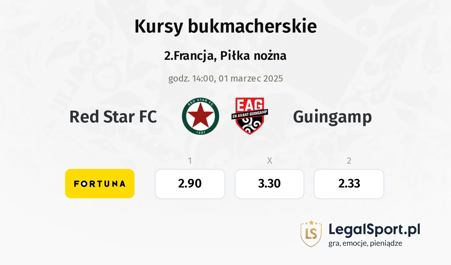 Red Star FC - Guingamp typy, kursy